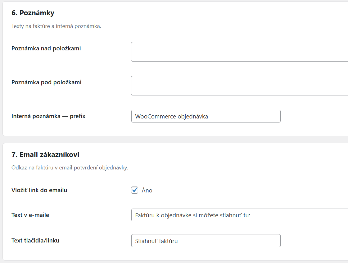 Poznámky a email zákazníkovi