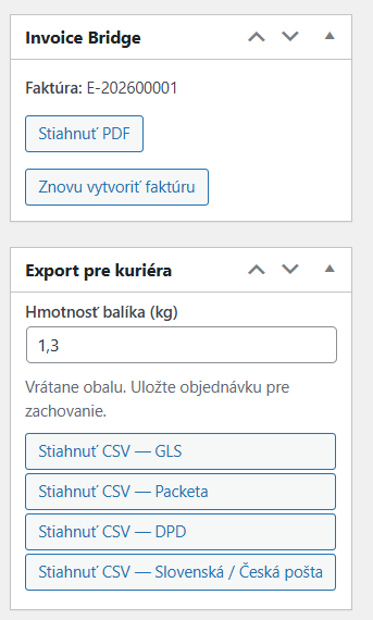 Detail objednávky — Invoice Bridge metabox
